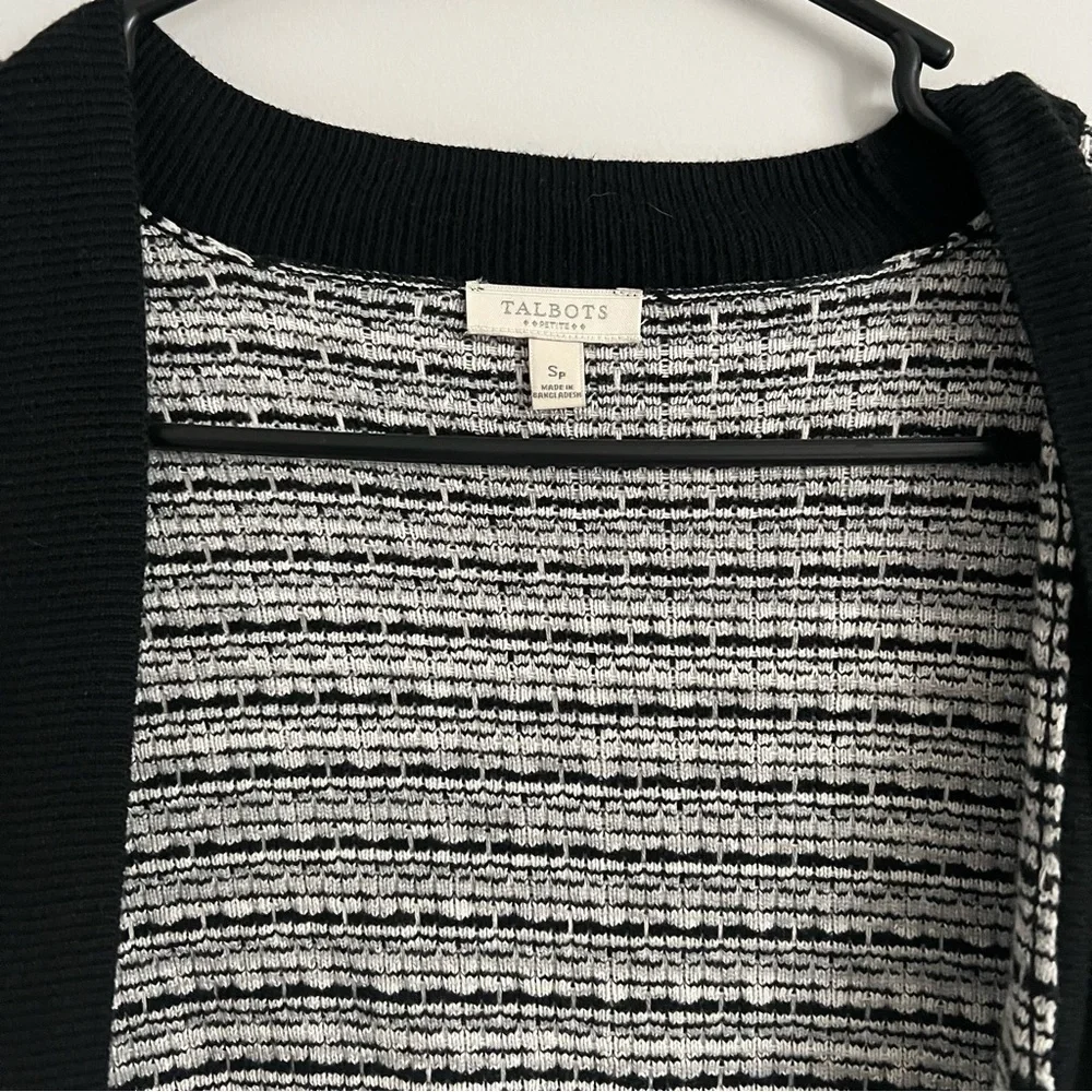 Talbots Black and White Tweed Print Knit Open Front Cardigan
